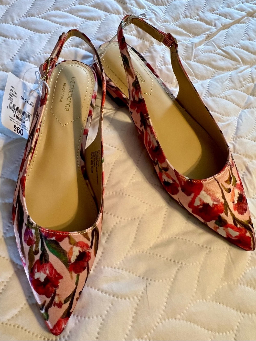 Liz Claiborne Pink & Red Floral Slingback Pointed-Toe Flats